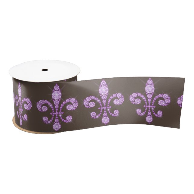 Lazo De Raso Purple Fleur de Lys Satin Ribbon (Carrete)