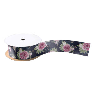 Lazo De Raso Purpurina Acuarela Rosa Azul Floral Femenino Glam