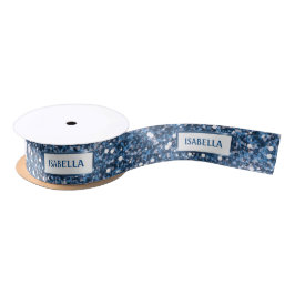 Lazo De Raso Purpurina Azul Faux Textura Aspecto Con Texto Pers