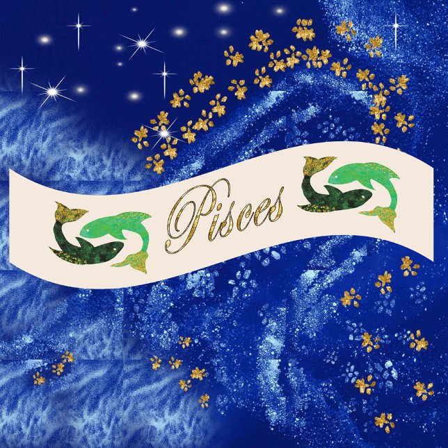 Lazo De Raso Purpurina de oro Pisces Zodiac Regalo de cumpleaño (Subido por el creador)
