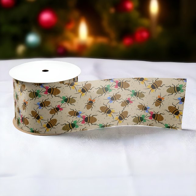 Lazo De Raso Raches festivos con Navidades de arcos (Quirky Christmas ribbon with roaches in colorful bows, perfect for fun holiday wrapping and décor)