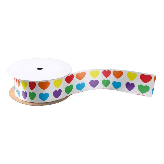 Lazo De Raso Rainbow Hearts Pattern (Carrete)