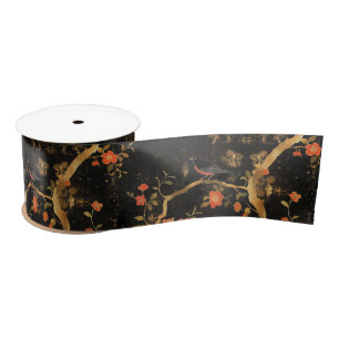 Lazo De Raso Rama del árbol de oro y flores de inspiración japo