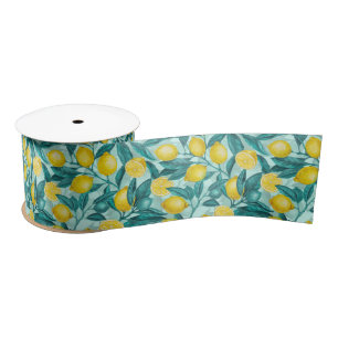 Lazo De Raso Ramas de limón en azul y amarillo