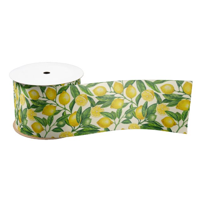 Lazo De Raso Ramas de limón en verde y amarillo (Carrete)