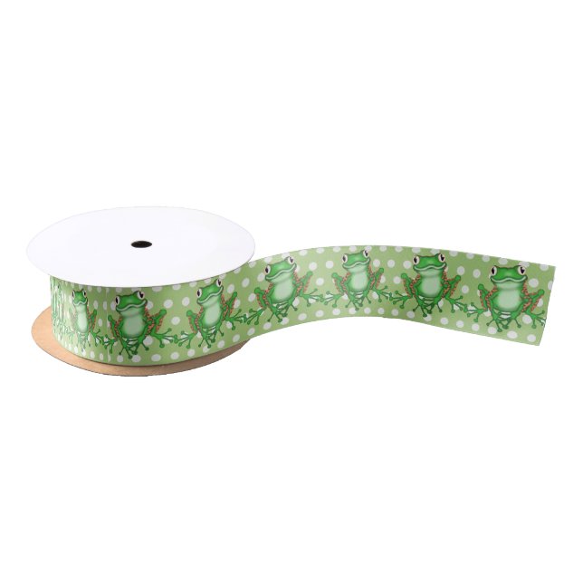 Lazo De Raso Ranas verdes con puntos de polka (Carrete)