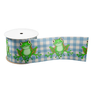 Lazo De Raso Ranas Verdes En Gingham