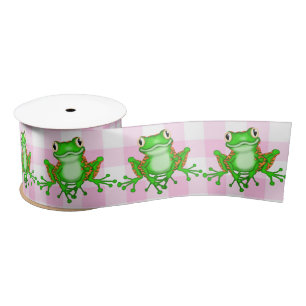 Lazo De Raso Ranas verdes en Pink Gingham