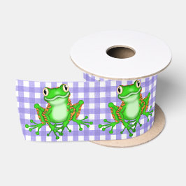 Lazo De Raso Ranas verdes sobre Purple Gingham