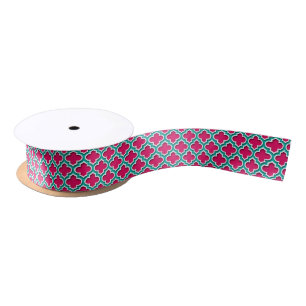 Lazo De Raso Raspberry Verde azulado blanco Marruecos Quatrefoi