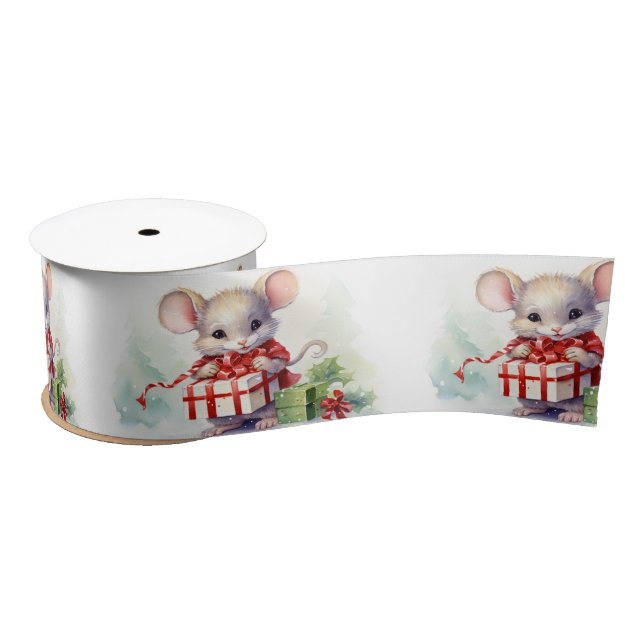 Lazo De Raso Ratones navidades Sobre Blanco (Carrete)