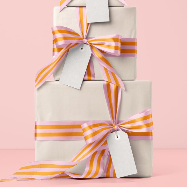 Lazo De Raso Raya larga naranja rosa (candy pink and juicy orange tropical wide stripe satin ribbon)