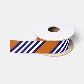 Lazo De Raso Rayas azul y blanca de la marina con naranja quema