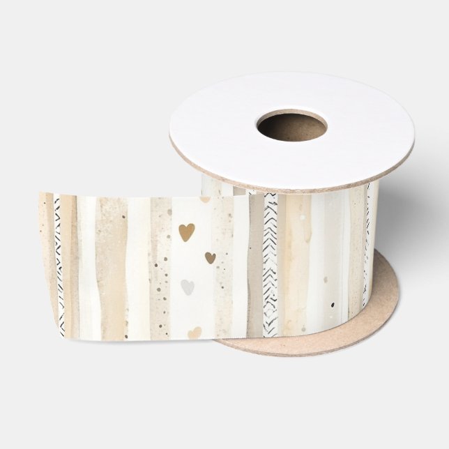 Lazo De Raso Rayas Corazones Blanco Crema (Carrete)