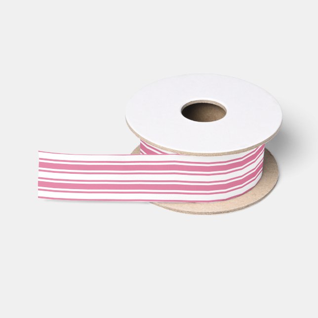 Lazo De Raso Rayas de caramelo rosa y blanco (Carrete)