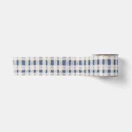 Lazo De Raso Rayas de Cuadro Escocés Blanco Azul de Navidad