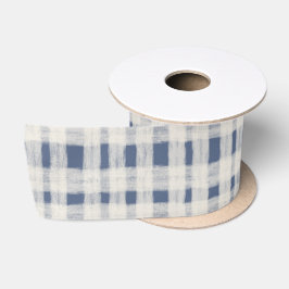 Lazo De Raso Rayas de Cuadro Escocés Blanco Azul de Navidad