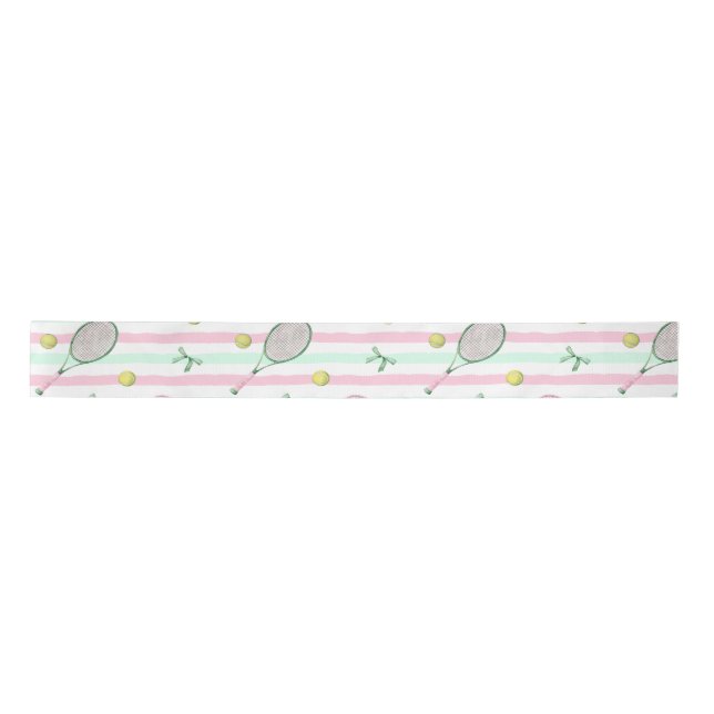 Lazo De Raso Rayas de tenis verde pálido y rosa (Anverso)