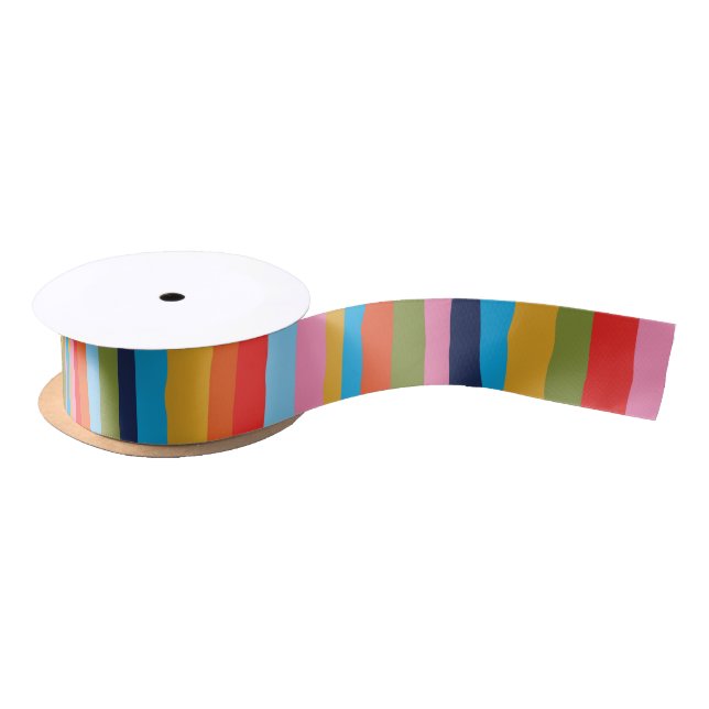 Lazo De Raso Rayas Dentadas Coloridas Pintadas Patrón Boho (Carrete)