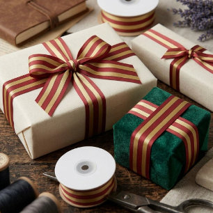 Lazo De Raso Rayas rojas y doradas de Navidad clásica