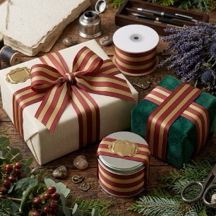 Lazo De Raso Rayas rojas y doradas de Navidad clásicas