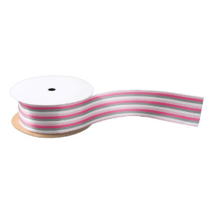 Lazo De Raso Rayas rosadas, rosadas calientes, blancas y grises