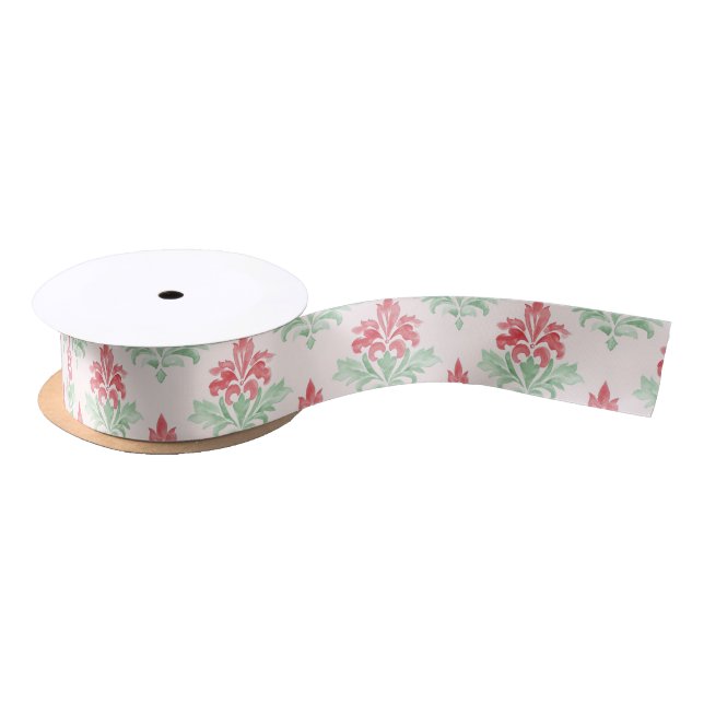 Lazo De Raso Red and Green Grandmillennial Christmas Damask (Carrete)