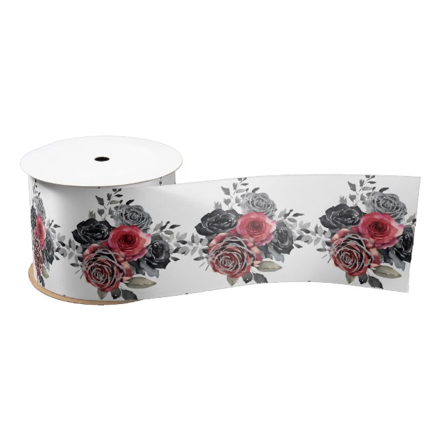 Lazo De Raso Red and Silver Elegant Flowers  (Carrete)