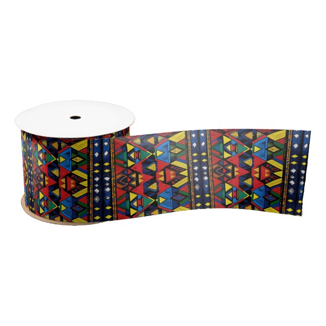 Lazo De Raso Red Blue Yellow African Pattern (Carrete)
