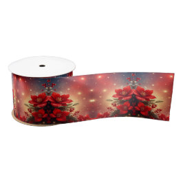 Lazo De Raso Red Christmas Floral Satin Ribbon