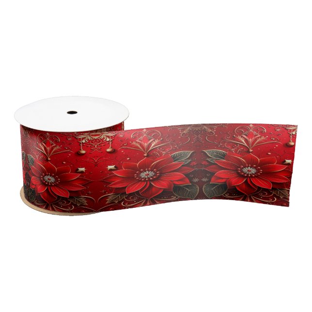 Lazo De Raso Red Flower Holiday Satin Ribbon (Carrete)