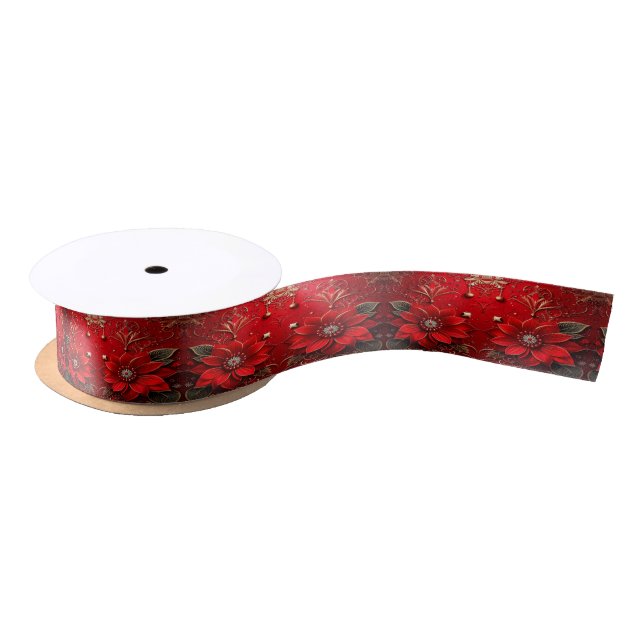 Lazo De Raso Red Flower Holiday Satin Ribbon (Carrete)