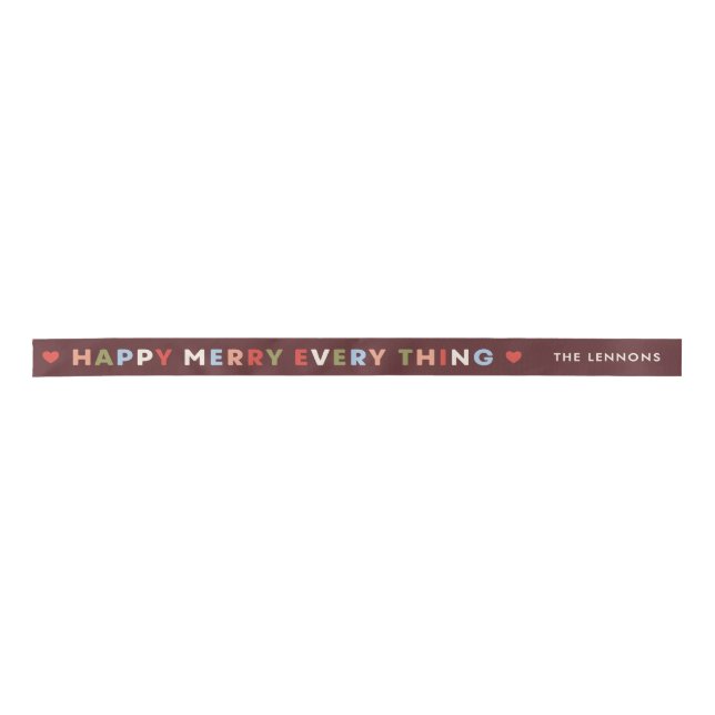 Lazo De Raso Red Happy Merry Everything Christmas Ribbon (Anverso)