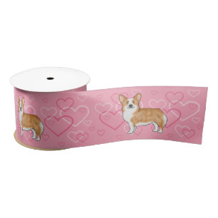 Lazo De Raso Red Pembroke Welsh Corgi Love Heart Pattern Pink