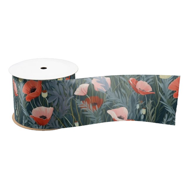 Lazo De Raso Red Poppy Meadow (Carrete)