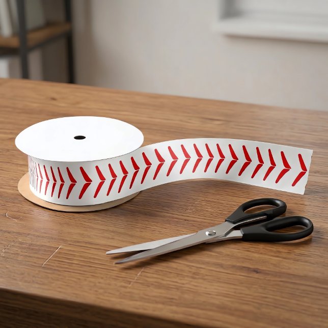 Lazo De Raso Red Seams, Fiesta de béisbol (Baseball ribbon for baseball themed gift wrapping or party decor.)