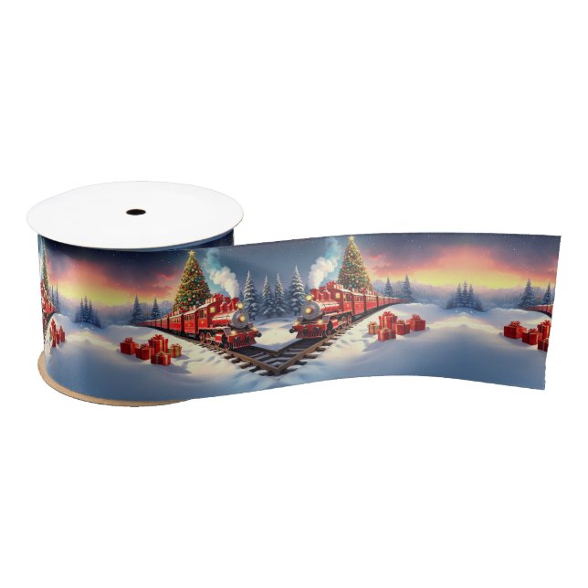 Lazo De Raso Red Train Christmas Tree Holiday Satin Ribbon (Carrete)