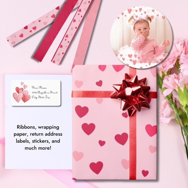 Lazo De Raso Regalo de artesanía rosada Cute Valentine (Wrapping Paper, Return Address Labels, Ribbon, Stickers)