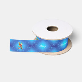 Lazo De Raso Regalo de Bayas de Acebo Rojas Navidad Azul Helado