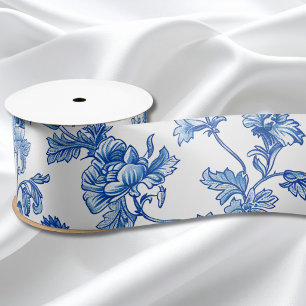 Lazo De Raso Regalo de Dama de Honor Chinoiserie Azul y Blanco
