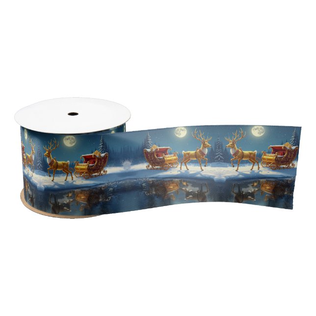 Lazo De Raso Reindeer Christmas Sleigh Holiday Satin (Carrete)