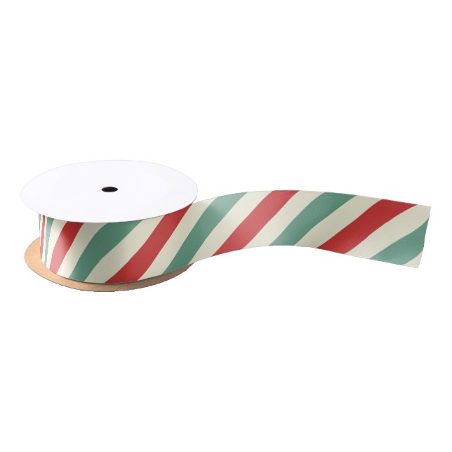 Lazo De Raso Retro Candy Cane Navidades Strips Red Green (Carrete)