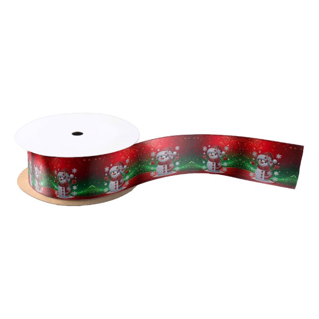 Lazo De Raso Rhinestones Snowman Holiday Satin Ribbon (Carrete)