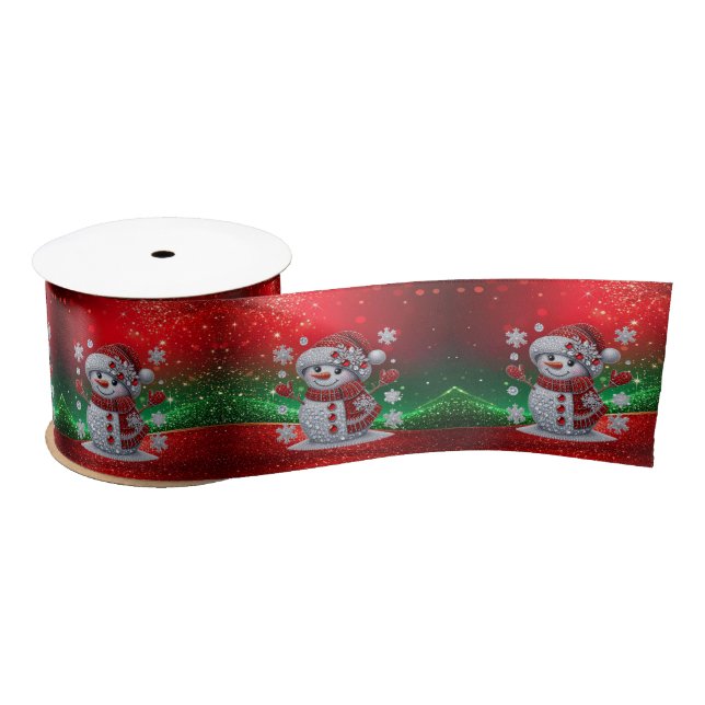 Lazo De Raso Rhinestones Snowman Holiday Satin Ribbon (Carrete)