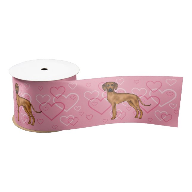 Lazo De Raso Ridgeback Rhodesia Perro Amor Patrón Corazón Rosa (Carrete)