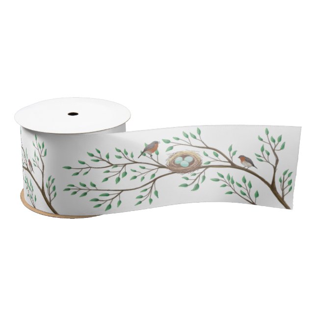 Lazo De Raso Robin Birds Nest Eggs Spring Baby Shower (Carrete)