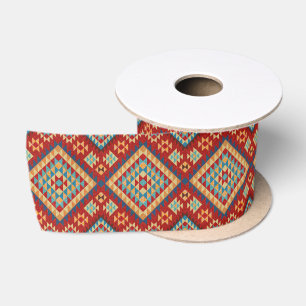 Lazo De Raso Rojo Azul Turquesa Naranja Amarillo Patrón Kilim O