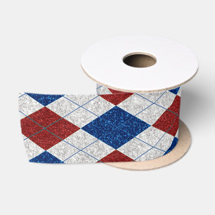 Lazo De Raso Rojo, Blanco, Azul Argyle Julio 4 Purpurina