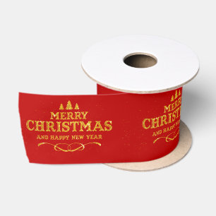 Lazo De Raso Rojo Brillante Oro Feliz Navidad Feliz Año Nuevo 