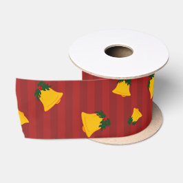 Lazo De Raso Rojo de vacaciones Dorado Rayado Campanas Navidad